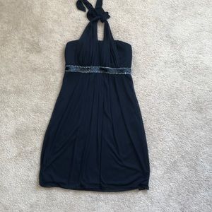 Navy cocktail dress with sequin accent